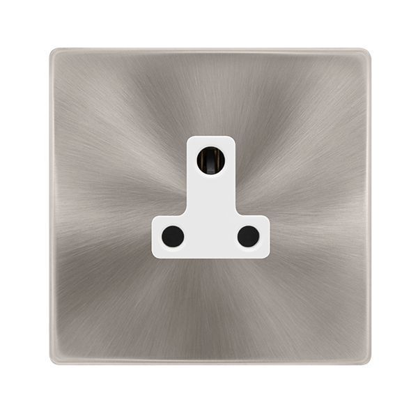 Click SFBS038PW Definity Complete Brushed Steel Screwless 1 Gang 5A Round Pin Socket - White Insert