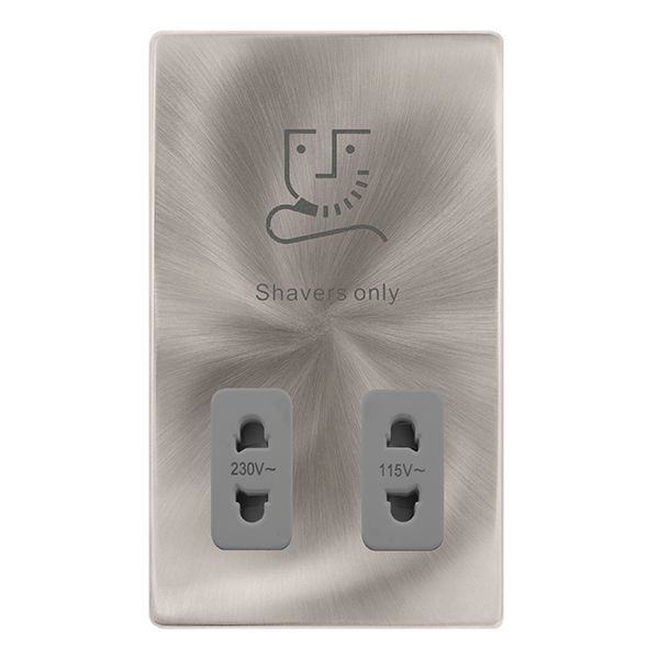 Click SFBS100GY Definity Complete Brushed Steel Screwless 115-230V Dual Voltage Shaver Socket - Grey Insert