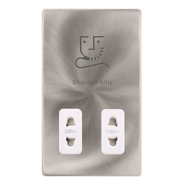 Click SFBS100PW Definity Complete Brushed Steel Screwless 115-230V Dual Voltage Shaver Socket - White Insert