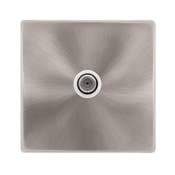 Click SFBS156BK Definity Complete Brushed Steel Screwless 1 Gang Non-Isolated Satellite Outlet - White Insert