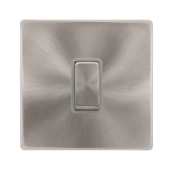 Click SFBS425GY Definity Complete Brushed Steel Screwless 1 Gang 10AX Intermediate Plate Switch - Grey Insert