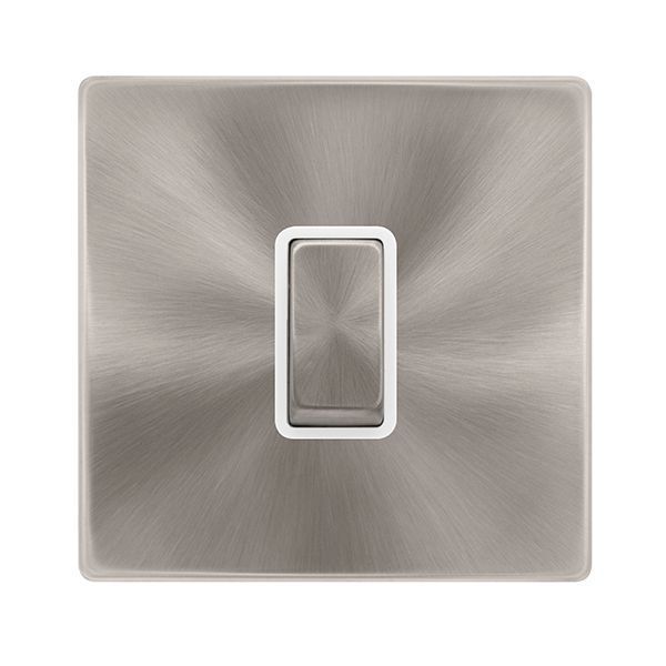 Click SFBS425PW Definity Complete Brushed Steel Screwless 1 Gang 10AX Intermediate Plate Switch - White Insert
