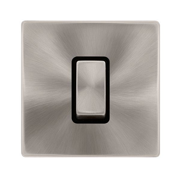 Click SFBS500BK Definity Complete Brushed Steel Screwless 1 Gang 50A 2 Pole Plate Switch - Black Insert