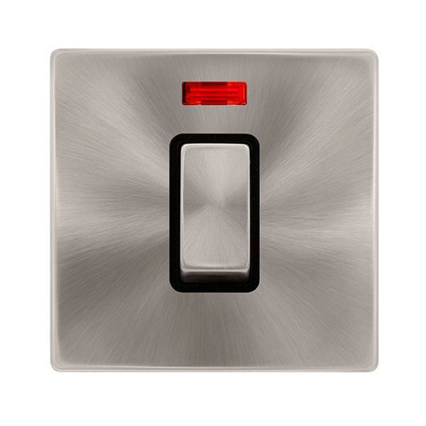 Click SFBS501BK Definity Complete Brushed Steel Screwless 1 Gang 50A 2 Pole Neon Plate Switch - Black Insert
