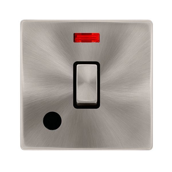 Click SFBS523BK Definity Complete Brushed Steel Screwless 20A 2 Pole Flex Outlet Neon Plate Switch - Black Insert