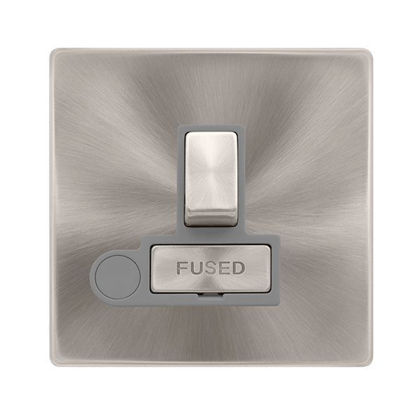 Click SFBS551GY Definity Complete Brushed Steel Screwless 1 Gang 13A Flex Outlet Switched Fused Spur Unit - Grey Insert