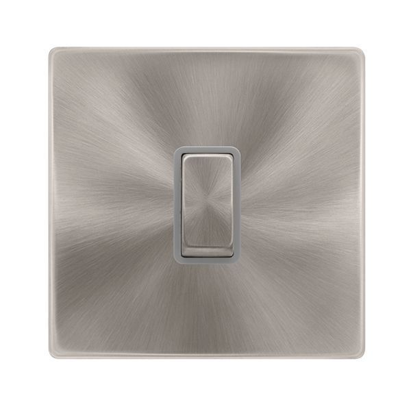 Click SFBS722GY Definity Complete Brushed Steel Screwless 1 Gang 20A 2 Pole Plate Switch - Grey Insert
