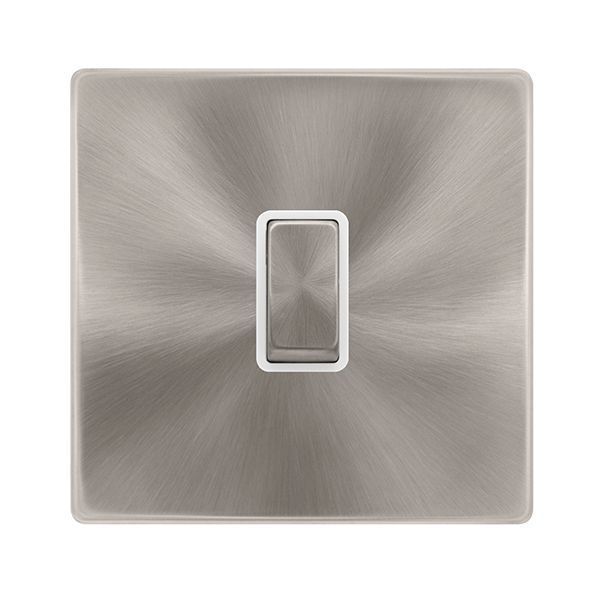 Click SFBS722PW Definity Complete Brushed Steel Screwless 1 Gang 20A 2 Pole Plate Switch - White Insert