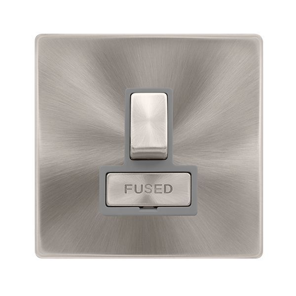 Click SFBS751GY Definity Complete Brushed Steel Screwless 1 Gang 13A 2 Pole Switched Fused Spur Unit - Grey Insert