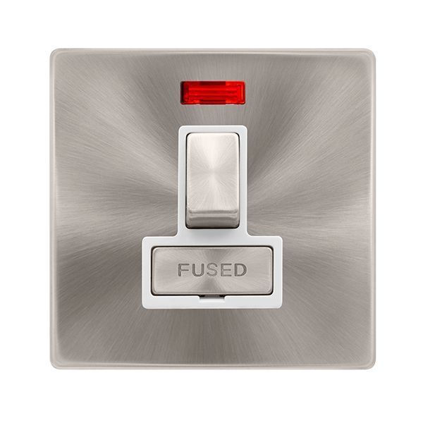 Click SFBS752PW Definity Complete Brushed Steel Screwless 1 Gang 13A 2 Pole Neon Switched Fused Spur Unit - White Insert