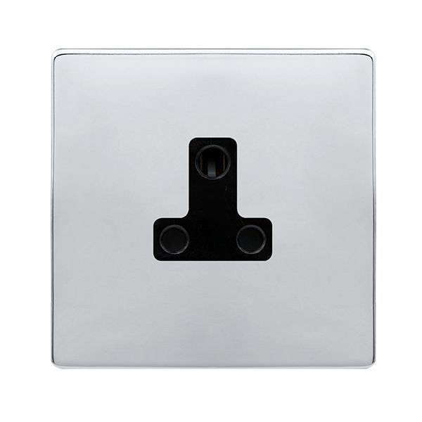 Click SFCH038BK Definity Complete Polished Chrome Screwless 1 Gang 5A Round Pin Socket - Black Insert