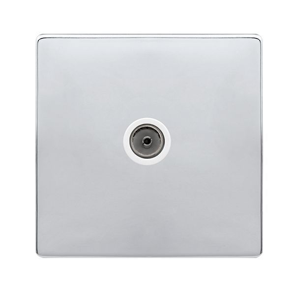 Click SFCH065PW Definity Complete Polished Chrome Screwless 1 Gang Non-Isolated Coaxial Outlet - White Insert