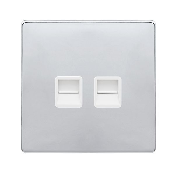 Click SFCH126PW Definity Complete Polished Chrome Screwless 2 Gang Secondary Telephone Outlet - White Insert