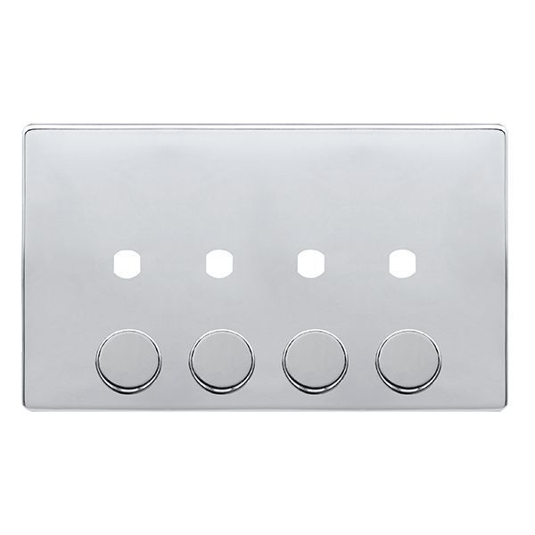 Click SFCH144PL Definity Complete Polished Chrome Screwless 2 Gang 4 Aperture Unfurnished Dimmer Plate