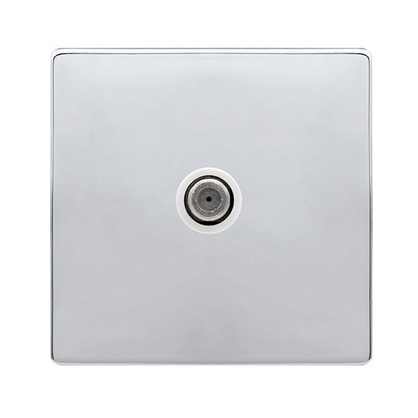 Click SFCH156PW Definity Complete Polished Chrome Screwless 1 Gang Non-Isolated Satellite Outlet - White Insert