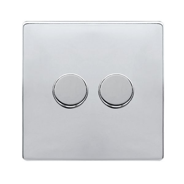 Click SFCH162 Definity Complete Polished Chrome Screwless 2 Gang 100W 2 Way Trailing Edge Dimmer Switch