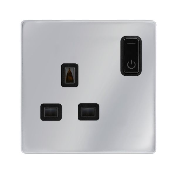 Click SFCH30035BK Definity Complete Polished Chrome Screwless 1 Gang 13A Zigbee Smart Switched Socket - Black Insert
