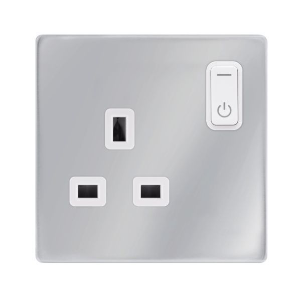 Click SFCH30035PW Definity Complete Polished Chrome Screwless 1 Gang 13A Zigbee Smart Switched Socket - White Insert