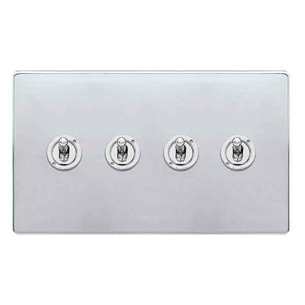 Click SFCH424 Definity Complete Polished Chrome 4 Gang 10AX 2 Way Toggle Plate Switch