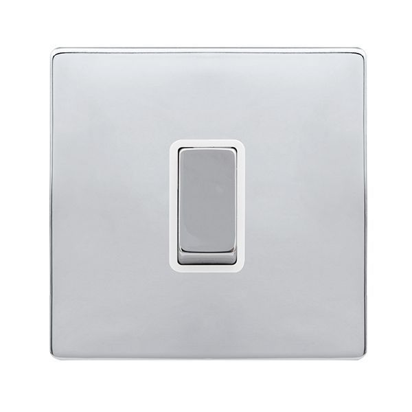 Click SFCH425PW Definity Complete Polished Chrome Screwless 1 Gang 10AX Intermediate Plate Switch - White Insert