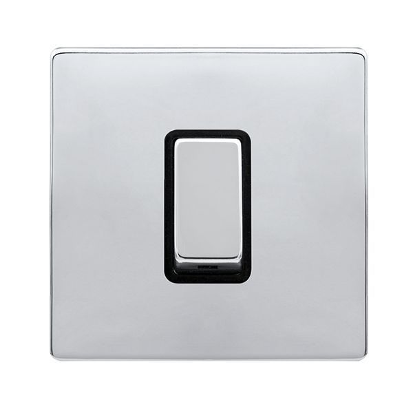 Click SFCH500BK Definity Complete Polished Chrome Screwless 1 Gang 50A 2 Pole Plate Switch - Black Insert