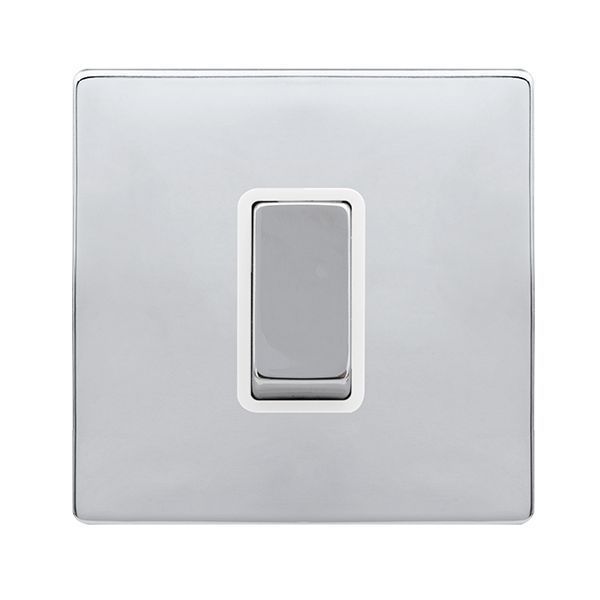 Click SFCH500PW Definity Complete Polished Chrome Screwless 1 Gang 50A 2 Pole Plate Switch - White Insert