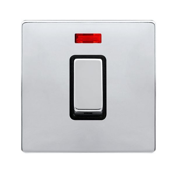 Click SFCH501BK Definity Complete Polished Chrome Screwless 1 Gang 50A 2 Pole Neon Plate Switch - Black Insert