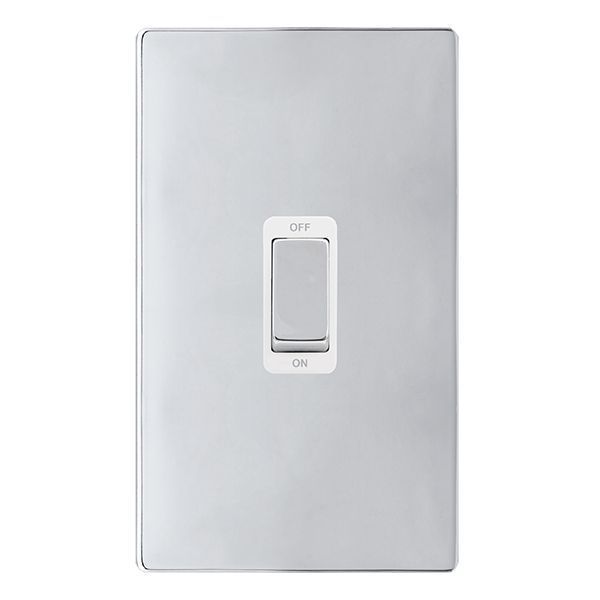 Click SFCH502PW Definity Complete Polished Chrome Screwless 2 Gang Vertical 50A 2 Pole Plate Switch - White Insert
