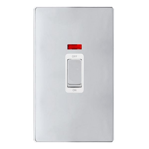 Click SFCH503PW Definity Complete Polished Chrome Screwless 2 Gang Vertical 50A 2 Pole Neon Plate Switch - White Insert