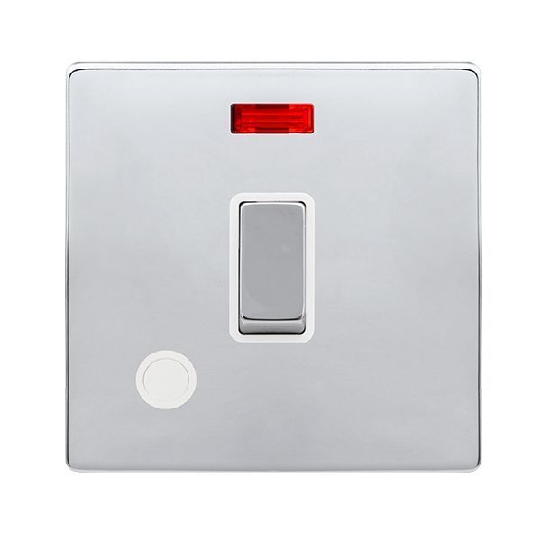 Click SFCH523PW Definity Complete Polished Chrome Screwless 20A 2 Pole Flex Outlet Neon Plate Switch - White Insert