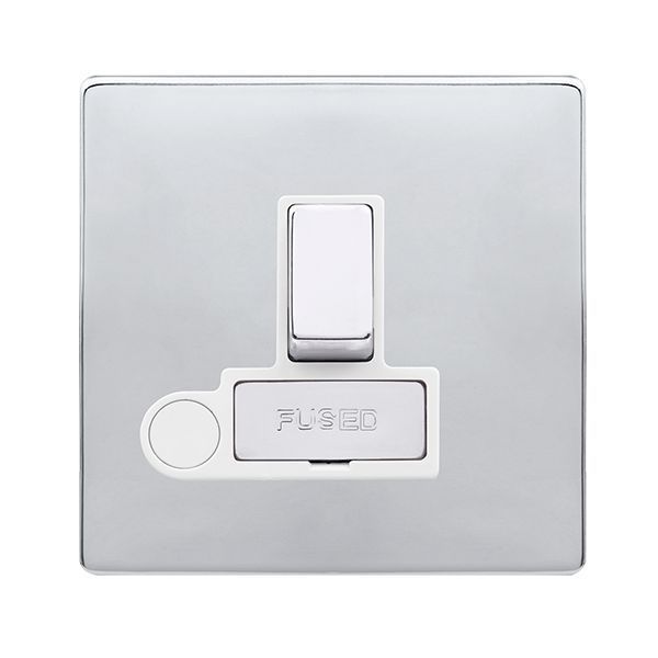 Click SFCH551PW Definity Complete Polished Chrome Screwless 1 Gang 13A Flex Outlet Switched Fused Spur Unit - White Insert