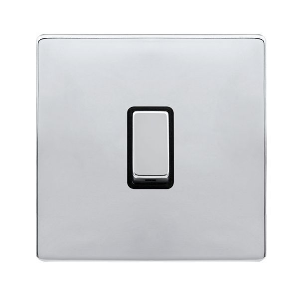 Click SFCH722BK Definity Complete Polished Chrome Screwless 1 Gang 20A 2 Pole Plate Switch - Black Insert