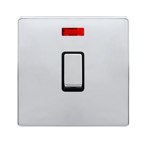 Click SFCH723BK Definity Complete Polished Chrome Screwless 1 Gang 20A 2 Pole Neon Plate Switch - Black Insert