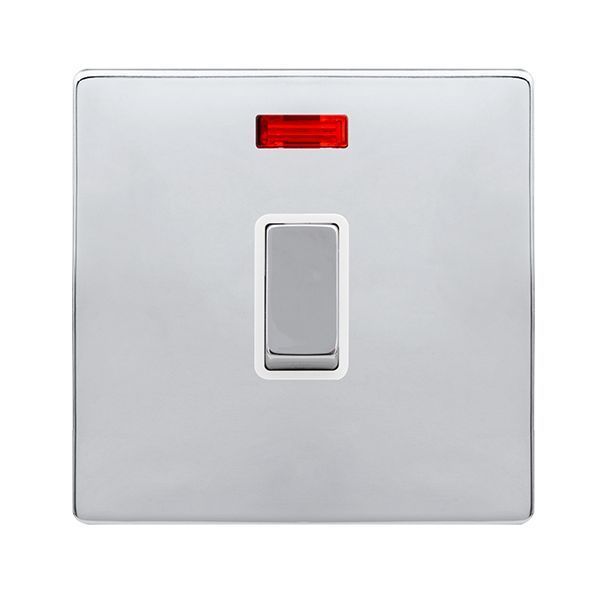 Click SFCH723PW Definity Complete Polished Chrome Screwless 1 Gang 20A 2 Pole Neon Plate Switch - White Insert