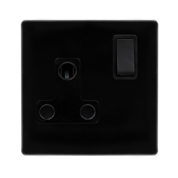 Click SFMB034BK Definity Complete Metal Black Screwless 1 Gang 15A Switched 3-Pin Round Pin Socket
