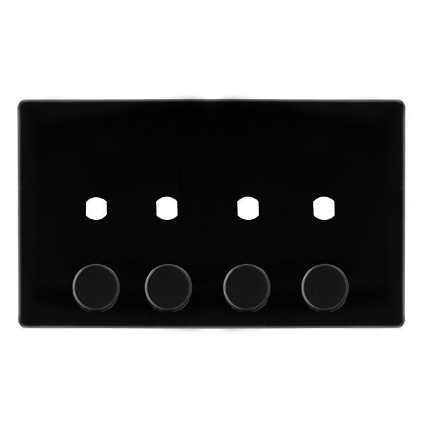 Click SFMB144PL Definity Complete Metal Black Screwless 2 Gang 4 Aperture Unfurnished Dimmer Plate