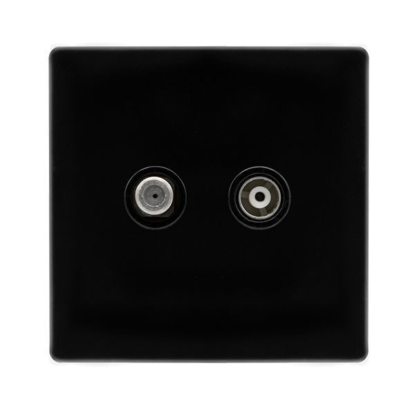 Click SFMB157BK Definity Complete Metal Black Screwless 2 Gang Non-Isolated Satellite Outlet