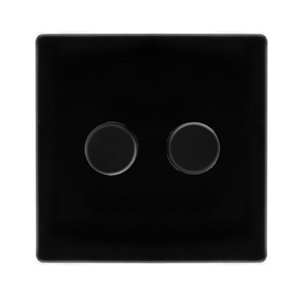Click SFMB162 Definity Complete Metal Black Screwless 2 Gang 100W 2 Way Trailing Edge Dimmer Switch