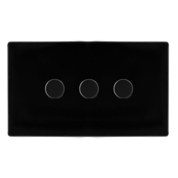 Click SFMB163 Definity Complete Metal Black Screwless 3 Gang 100W 2 Way Trailing Edge Dimmer Switch