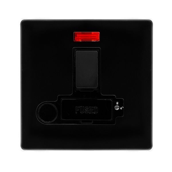Click SFMB252BK Definity Complete Metal Black Screwless 1 Gang 13A Flex Outlet Neon Lockable Switched Fused Spur Unit
