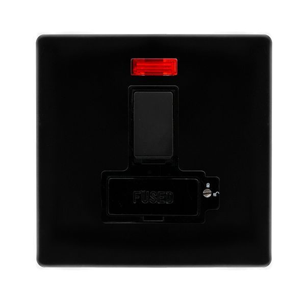 Click SFMB852BK Definity Complete Metal Black Screwless 1 Gang 13A Lockable Neon Switched Fused Spur Unit