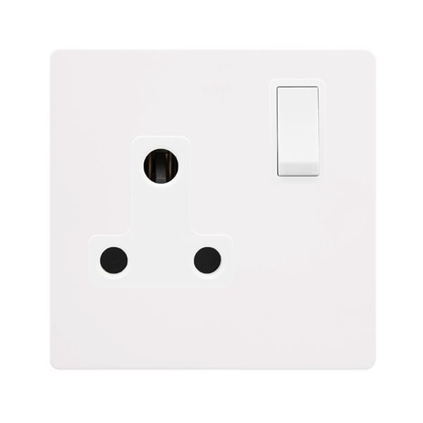 Click SFMW034PW Definity Complete Metal White Screwless 1 Gang 15A Switched 3-Pin Round Pin Socket