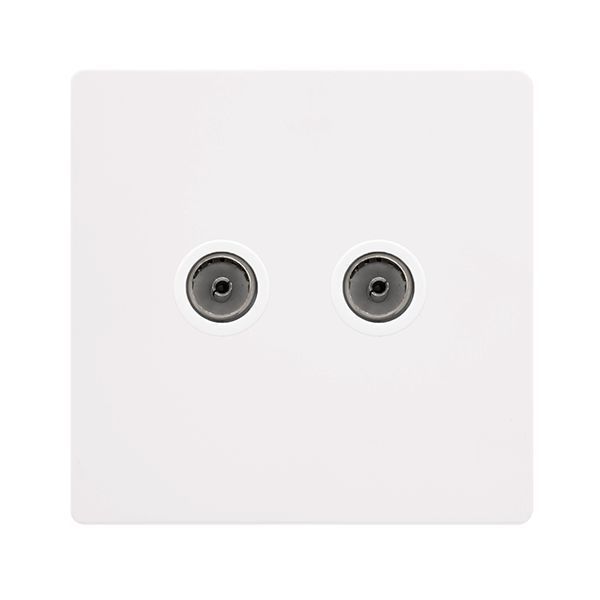 Click SFMW066PW Definity Complete Metal White Screwless 2 Gang Non-Isolated Coaxial Outlet