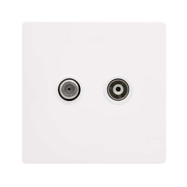Click SFMW170PW Definity Complete Metal White Screwless 2 Gang 1x Satellite 1x Coaxial Non-Isolated Outlet