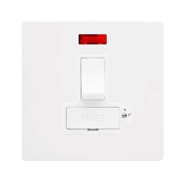 Click SFMW852PW Definity Complete Metal White Screwless 1 Gang 13A Lockable Neon Switched Fused Spur Unit
