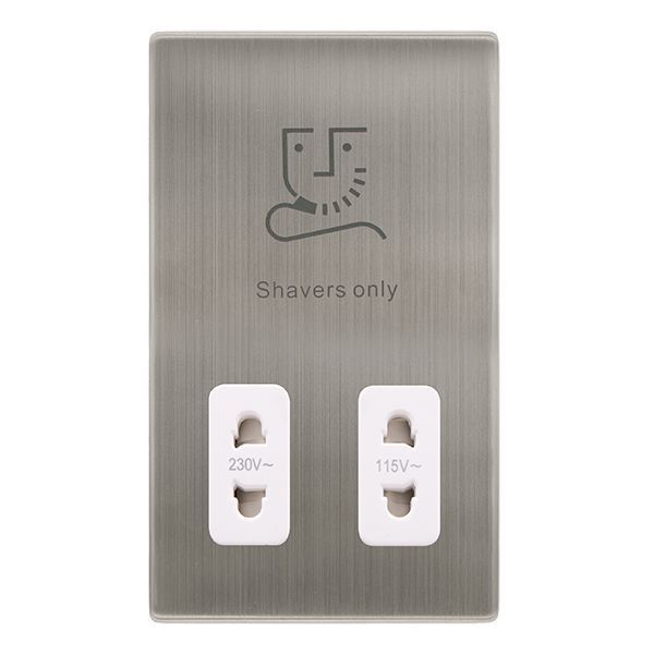 Click SFSS100PW Definity Complete Stainless Steel Screwless 115-230V Dual Voltage Shaver Socket - White Insert