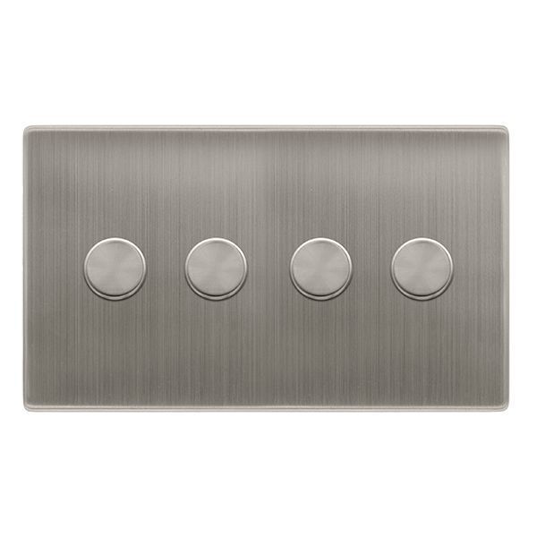 Click SFSS164 Definity Complete Stainless Steel Screwless 4 Gang 100W 2 Way Trailing Edge Dimmer Switch