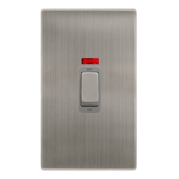 Click SFSS503GY Definity Complete Stainless Steel Screwless 2 Gang Vertical 50A 2 Pole Neon Plate Switch - Grey Insert