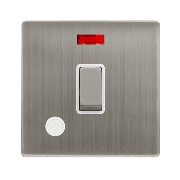 Click SFSS523PW Definity Complete Stainless Steel Screwless 20A 2 Pole Flex Outlet Neon Plate Switch - White Insert