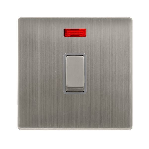 Click SFSS723GY Definity Complete Stainless Steel Screwless 1 Gang 20A 2 Pole Neon Plate Switch - Grey Insert
